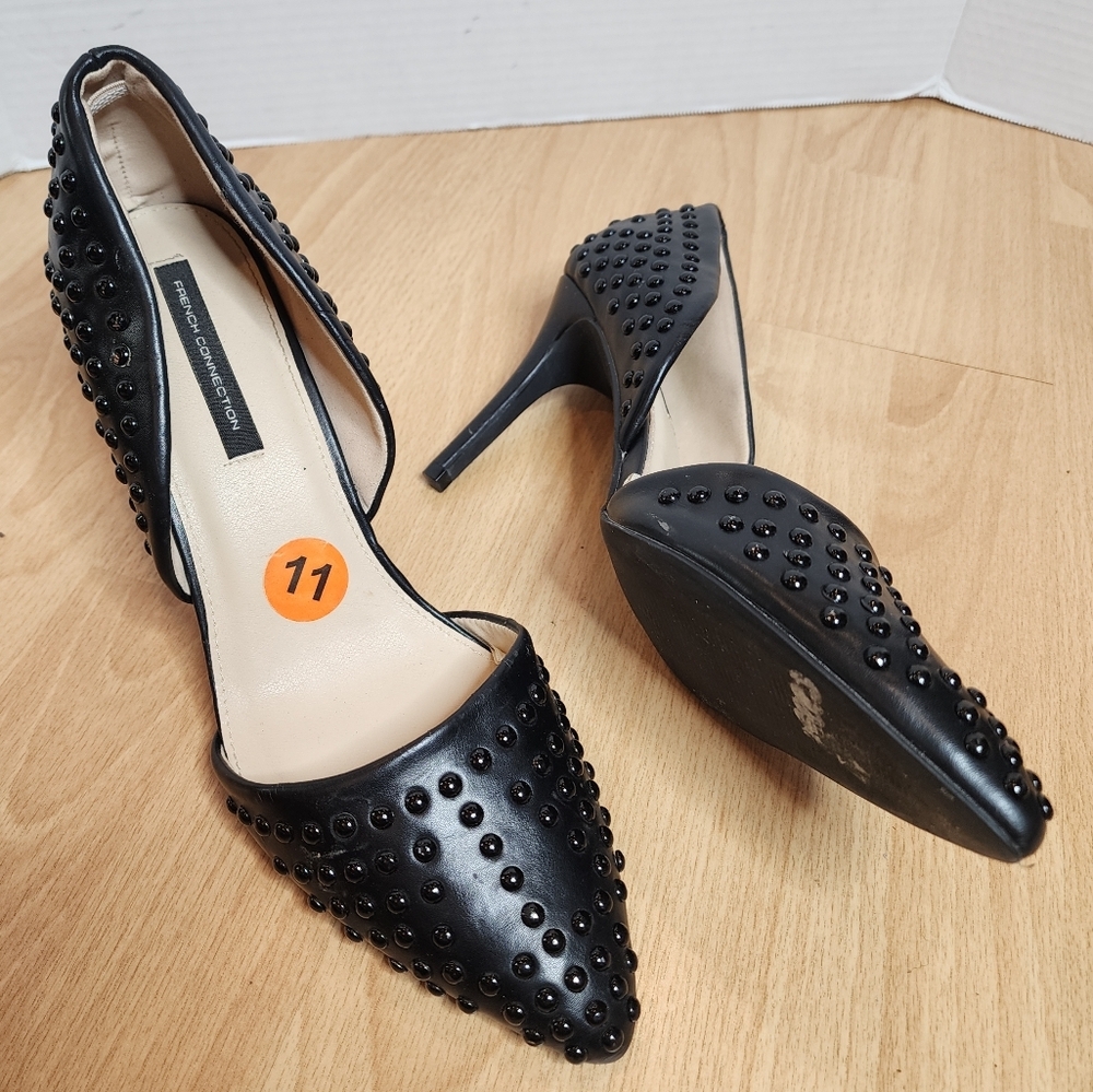 French Connection Black Forever Studded Pointed Pumps Heels Size 11
